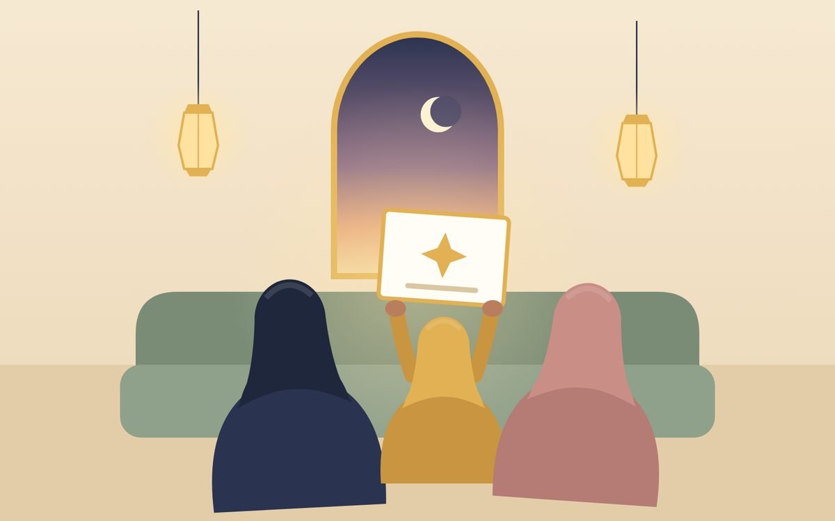 Illustration: a family seen from behind celebrating a child’s star certificate